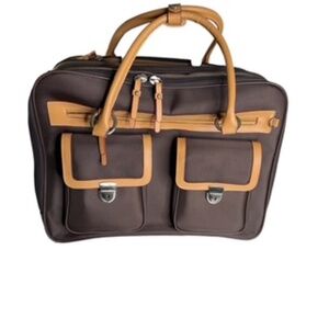 NWT Franklin Covey Morgan Triple Gusset Wheeled Canvas Case Brown/Tan